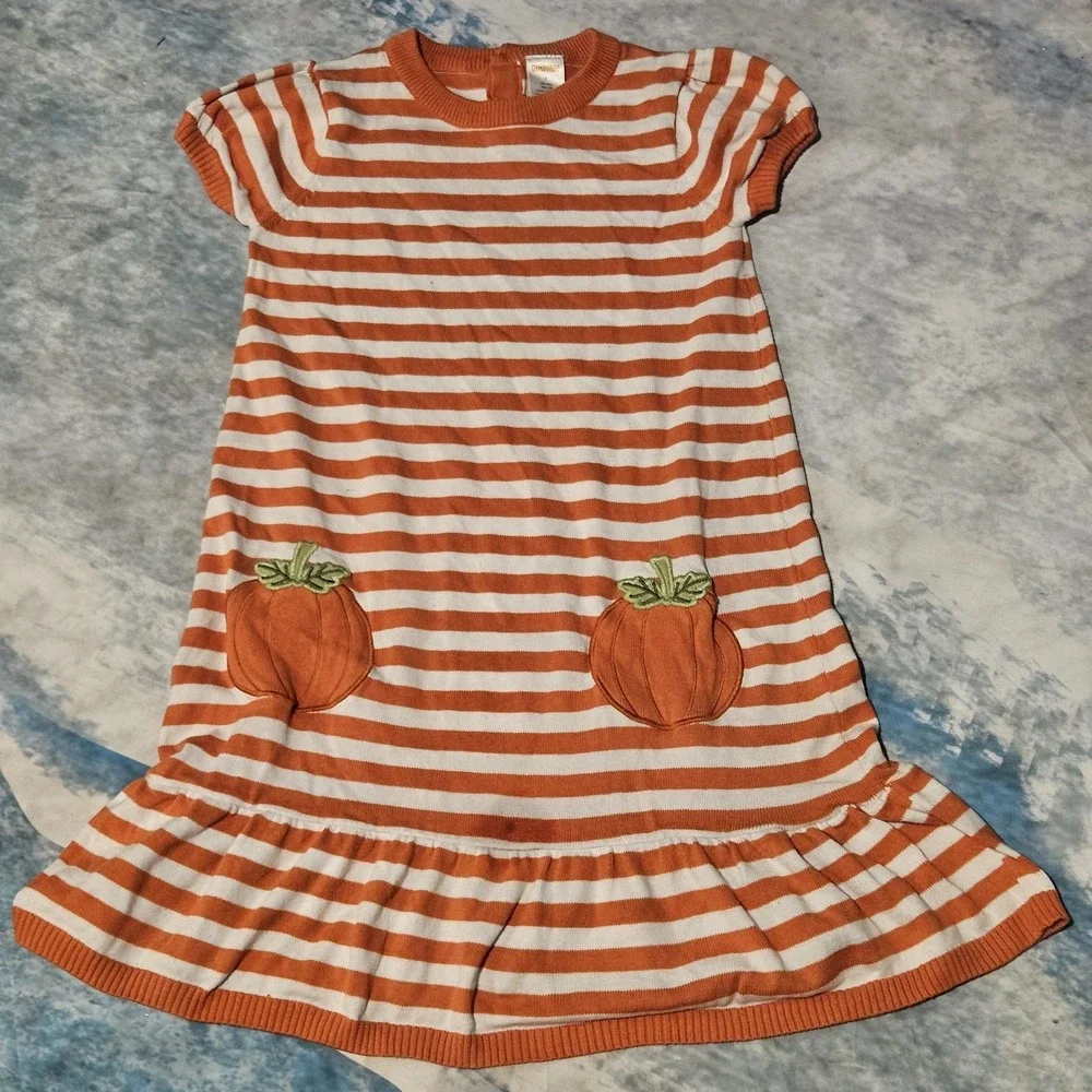 Gymboree Girls Pumpkin Sweater Dress Size 7 Orange Striped Fall Thanksgiving